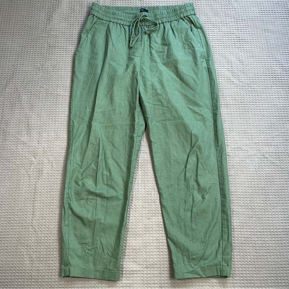 J.Crew Linen Blend Drawstring Pants 6 Womens Olive Green Tapered Cuffed